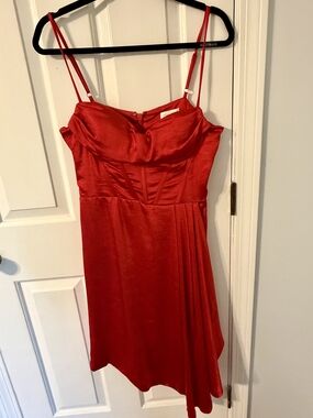 Satin Red Midi Dress with Spaghetti Straps